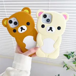 Cute 3D Cartoon Rilakkuma Bear Phone Case for iPhone 16 promax 15 14 13 12 11 Pro Max Xs XR 6 7 8 Plus SE Soft Silicone Cover