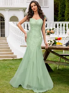 Miusol 24453A Women's Deep V Neck Sequin Lace Formal Evening Mermaid Maxi Dress