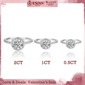 【#14 Classic】Round Halo Synthetic Moissanite Ring in 925 Sterling Silver for Women 0.5-2carat D Color VVS1 Clarity Synthetic Moissanite Size 4.75-9 gift