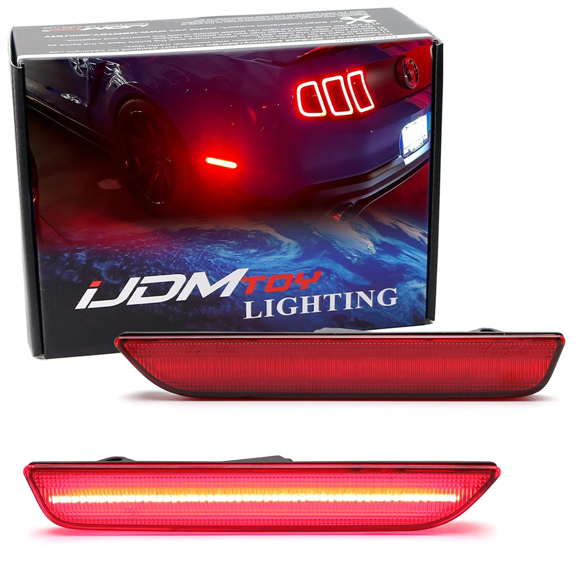 iJDMTOY OE-Spec Red Lens Red Full LED Rear Side Marker Light Kit For Ford 2010-14 Mustang, Powered by 45-SMD LED, Replace OEM Back Sidemarker Lamps