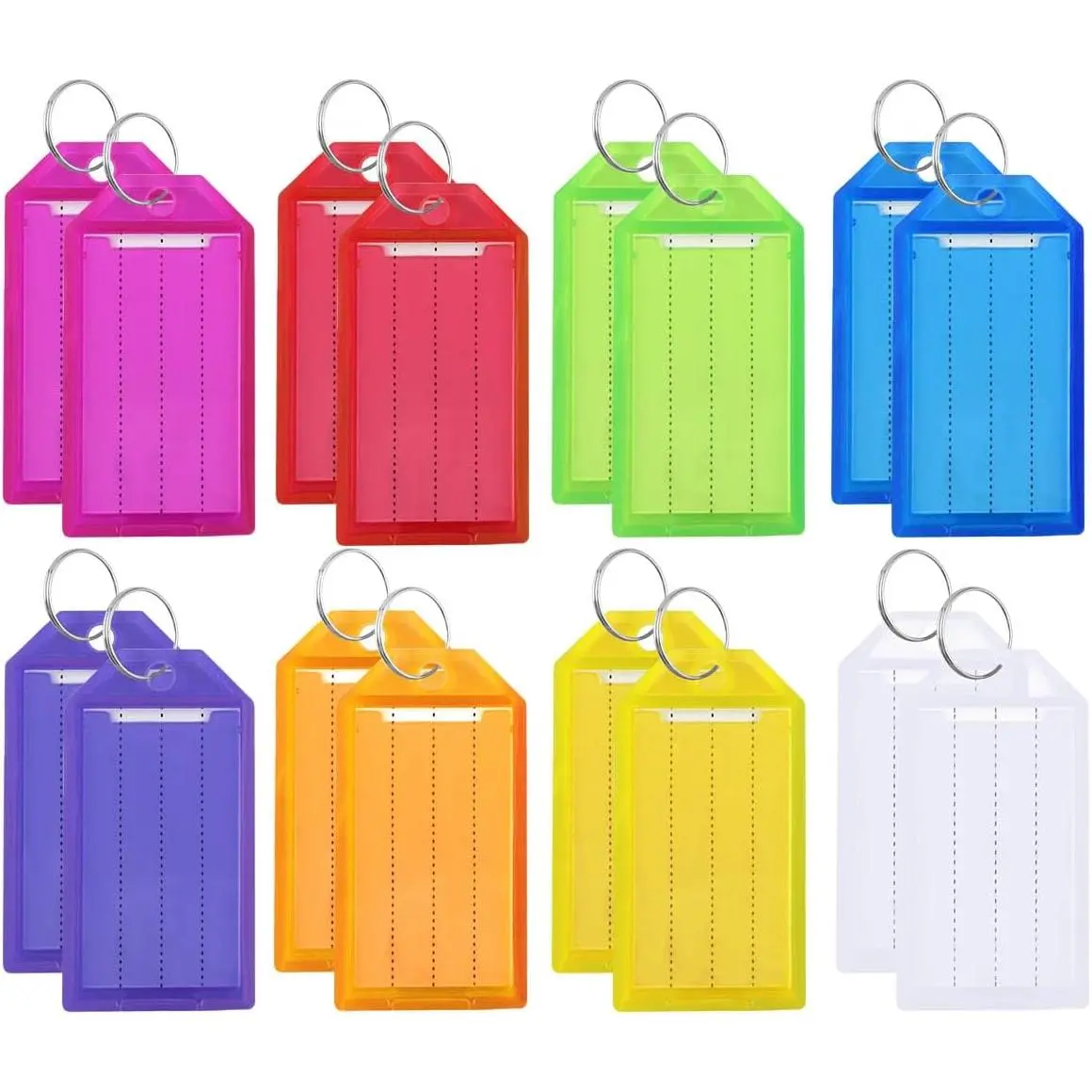 16 Pack Key Tags Tough Plastic Key Tag with Split Ring & Blank Paper Labels & Transparent Window Covers Assorted Colors Key Chain Label Sturdy Item Identifiers 2 Inch ID Tag for Keys (8 Colors)