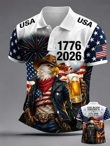 Usa Independence Day Polo Shirt, Fitted Casual Collared, Slim Fit, Breathable, All Seasons, Unisex(Recommend ordering one size up), Short Sleeve, Casual, Fireworks, Parade, BBQ, Concert