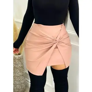 Drop A Line Faux Leather Draped Stretchy Skirt Mauve