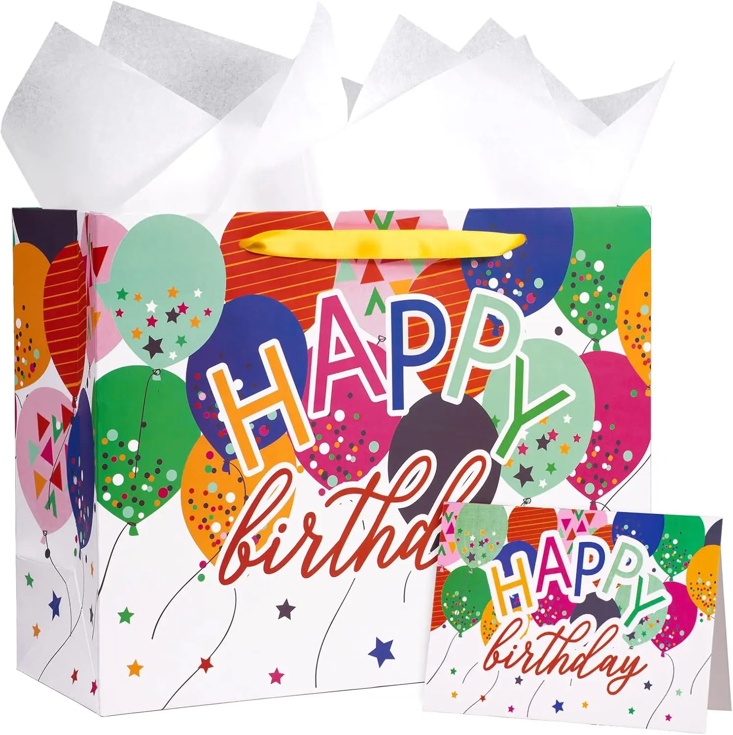 13" Large Birthday Gift Bag with Card and Tissue Paper - Colorful Balloons Birthday Bag for kids