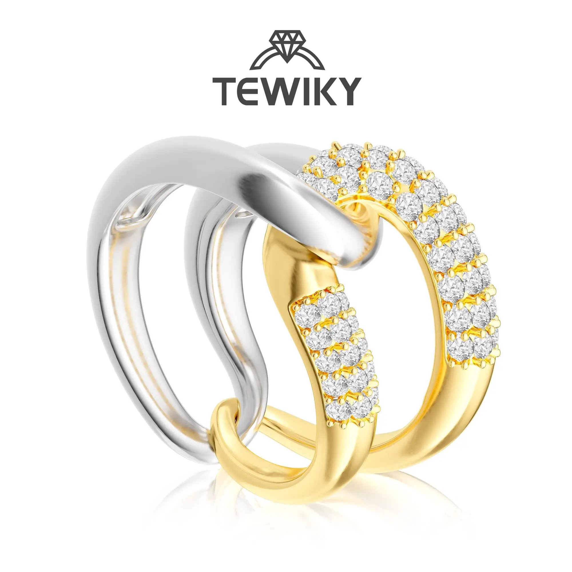 Tewiky Gold & Silver Interlocking Knot Ring – Double Row Zirconia & Smooth Band DesignFor Women Cubic Zirconia Stacking Jewelry For Valentine's Day gifts