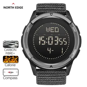 【men's Accessories】NORTH EDGE Men's digital Watch ALPS Outdoor Sports Carbon Fiber Case Chronograph Compass 50M Waterproof Watches for Man with Gift BOX Graduation Season Gifts Holiday Gifts reloj para hombre