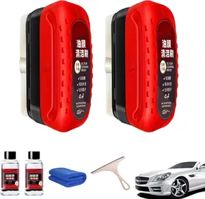 Oil Film Cleaning Brush, 2024 New Glass Cleaner Automotive Glass Oil Film Remover for Car, All in One Wipe On Oil Film Remover, Hydrophobic Glass Coating for Windshield (2 PCS)