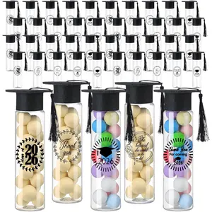 50 Pcs Graduation Candy 2026 Graduation Favors Candy Boxes Grad Cap Jars Container with Tassels and Stickers for DIY Grad Table Favors (Black)