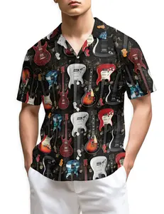 Electric Guitar 3D 3D Hawaiian Shirt for Men Women, Button Down Summer Beach Short Sleeve, Sizes S-5XL