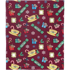 1pc Christmas blanket, candy box, snowflake, bow, and candy cane pattern blanket, suitable as a gift for adults and men, soft and comfortable flannel blanket.