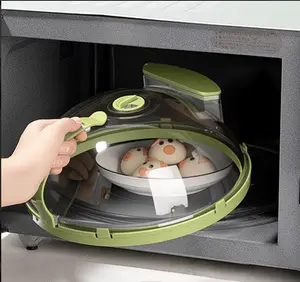 Upgraded Foldable Microwave Splatter Cover with Dual Water Steamer, 10 Inch Clear Vented Food Lid with Handle, Anti-Splatter Microwave Cover for Moisture-Rich Heating, Kitchen Gadget