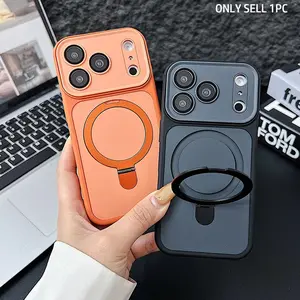 Satin-Finish Magnetic Pivot Stand Full-Cover Phone Case for iPhone 17, 16, 15, 14, 13, 12, 11 Pro Max Plus Air Compatible with MagSafe Wireless Charging Full-Cover Integrated Stand Protective Smartphone Case