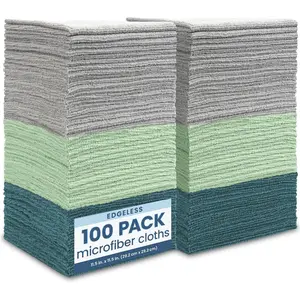 S&T INC. 100 Pack Microfiber Cleaning Cloth, Edgeless Bulk Towels for Home, Reusable Microfiber Towels for Cars, Cleaning Rags, Assorted, 11.5 Inches x 11.5 Inches, 100 Count