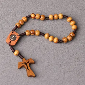 Wooden cross prayer bead bracelet - 8mm pine wood bead stringing accessory
