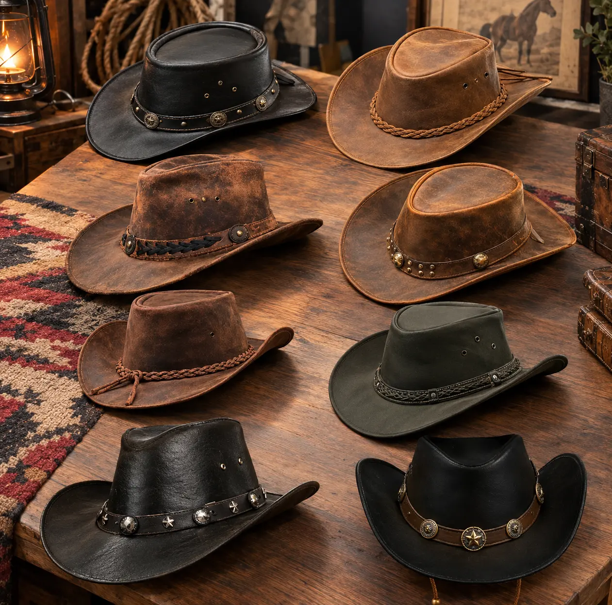 Black & Brown Genuine Leather Cowboy Western Hat Unisex Cowhide Hat Classic Cowboy Hat
