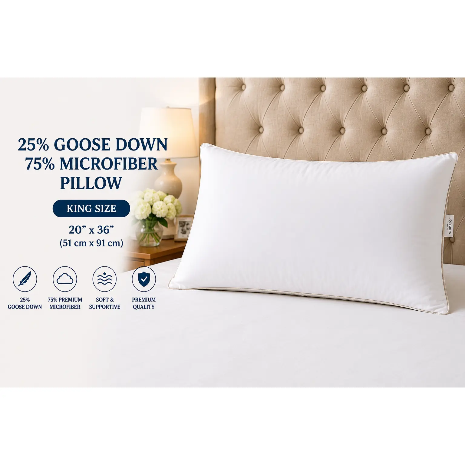 Goose Down King Pillow — 25% Down Blend