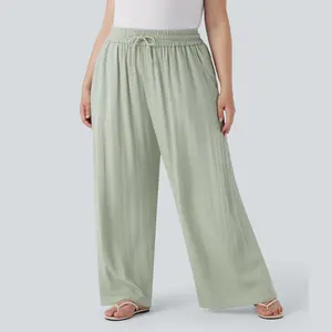 Halara High Waisted Drawstring Linen-Feel Wide Leg Casual Plus Size Pants with Pockets