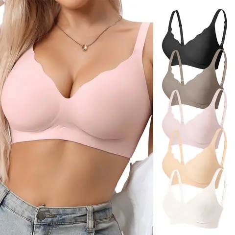 Women's 2-Pack Seamless Wire-Free Jelly Everyday Bras - Breathable Nylon T-Shirt Bralette, Slight Push-Up, Adjustable Straps, U-Back, Hook-and-Eye Closure, Lightweight Women's Daily Basics