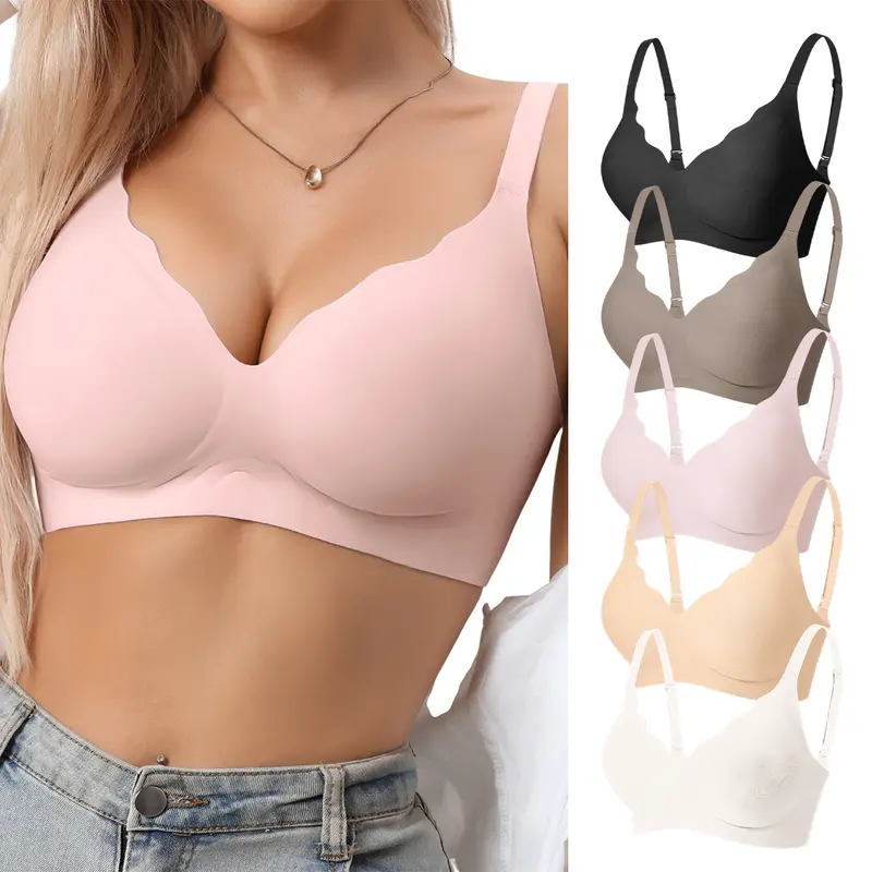 Women's 2-Pack Seamless Wire-Free Jelly Everyday Bras - Breathable Nylon T-Shirt Bralette, Slight Push-Up, Adjustable Straps, U-Back, Hook-and-Eye Closure, Lightweight Women's Daily Basics