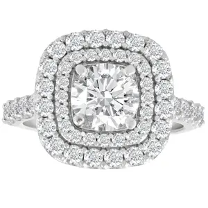 2 Ct Diamond Double Cushion Halo Engagement Ring 14K White Gold