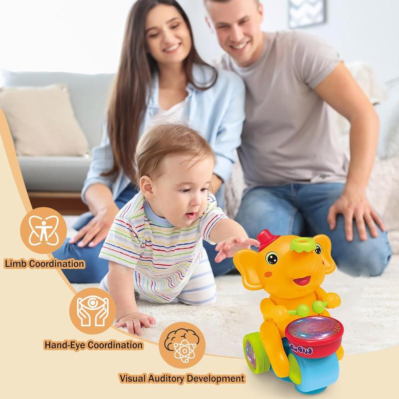 Baby Elephant Musical Crawling Toy with Lights, Sounds, Blowing Ball, Infant Sensory Toys, Birthday Gifts for Kids Boy Girl 3 4 5 6 7 8 Years (Blue)