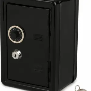 Black Combination Safe Box with Key - Small Metal Cash Box Piggy Bank