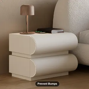 Homary Humply White Faux Leather 2-Drawer Nightstand with Charging Station