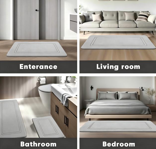 3 Piece Grey Memory Foam Bathroom Rug Set, Ultra Soft Coral Velvet Bath Mats, Non Slip Absorbent Washable Floor Mats for Tub Shower,Toilet