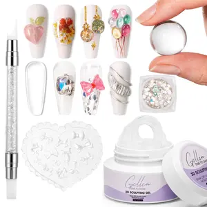 Gellen 3D Gel Nail Art Kit - Clear 3D Nail Art Sculpting Gel Non-Sticky to Hand, 3D Nail Gel for DIY, Hard Nail Gel Extension Gel, Carving Gel with 3D Silicone Mold