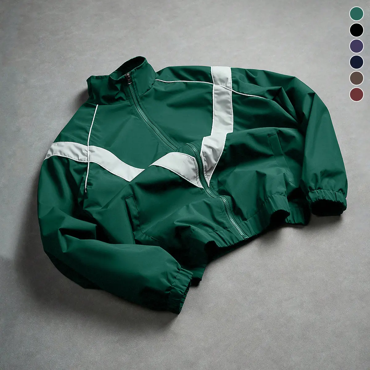 STAND COLLAR JACKET BLACK×GREEN Men's Casual Stand Collar Jacket Features contrasting color trim