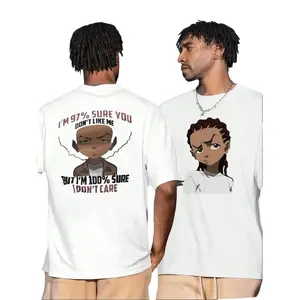 Boondocks Funny Cartoon Tee , Men's Double-Sided Printed Fashionable Casual Crew Neck 220gsm Pure Cotton T-Shirt(1 PC)