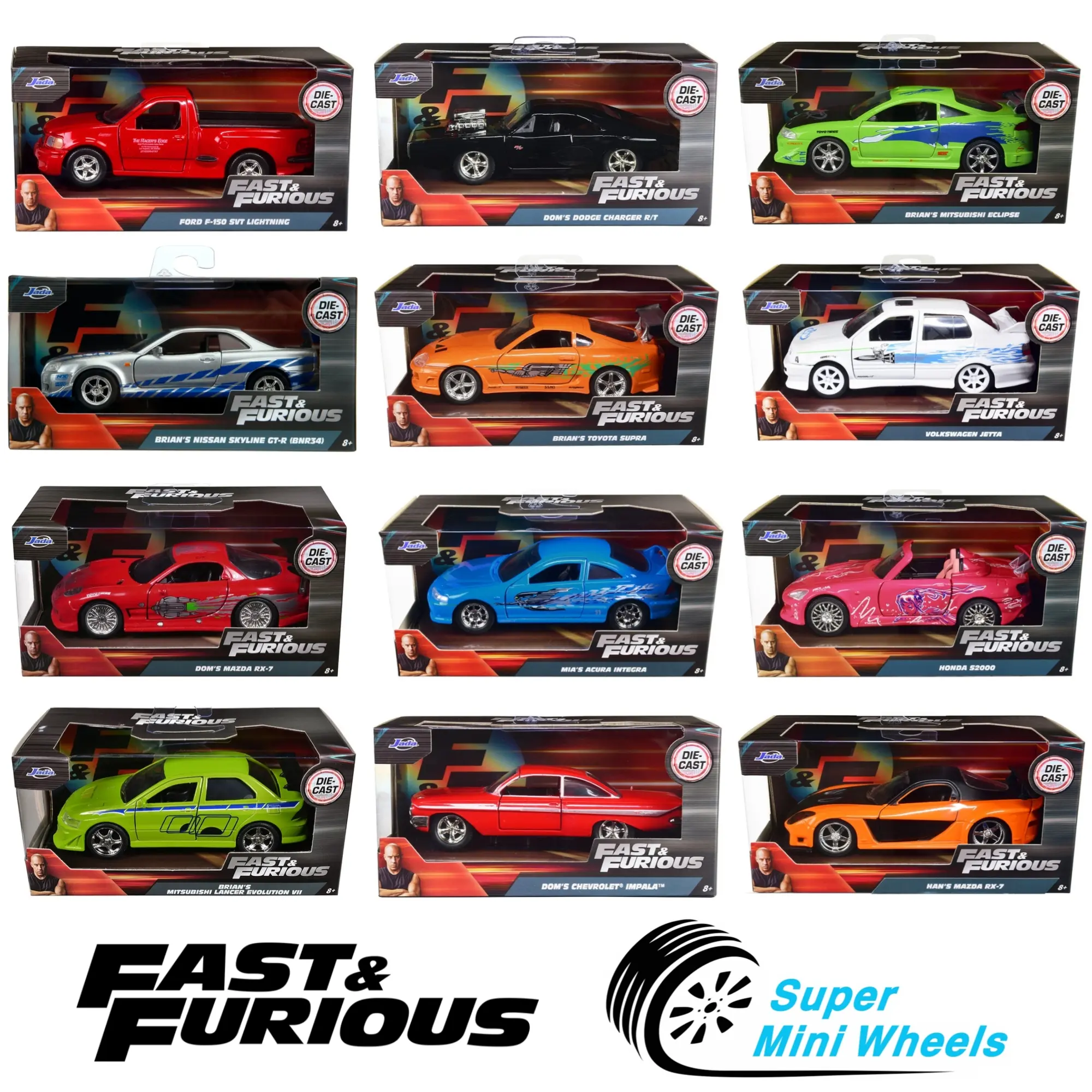 Jada 1:32 Fast & Furious Diecast Model Car - You Choose - R34
