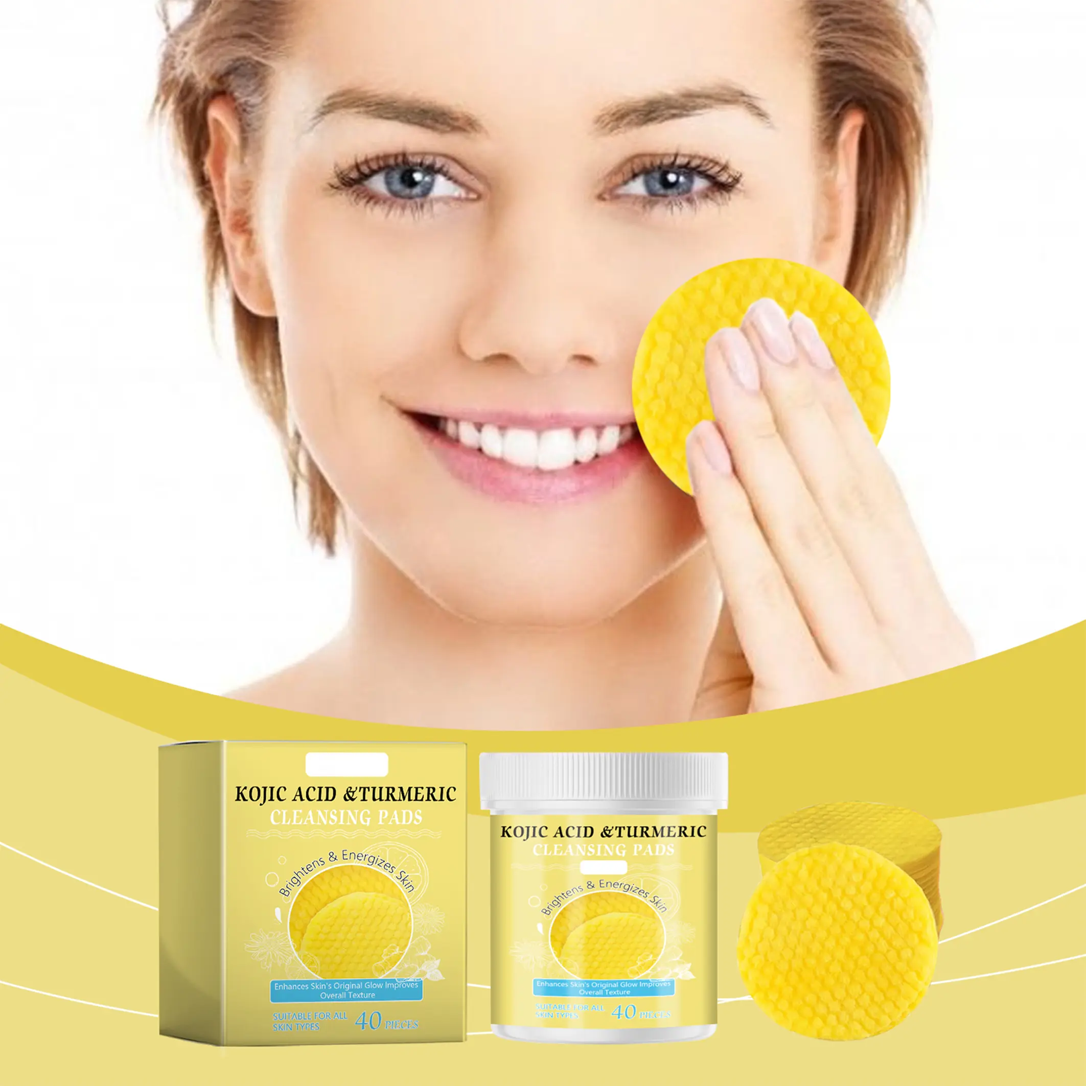 ikzee Kojic Acid & Turmeric Exfoliating CleansingPads, Daily Face Wash for AllSkin Types, 40 Count, Cosmetic