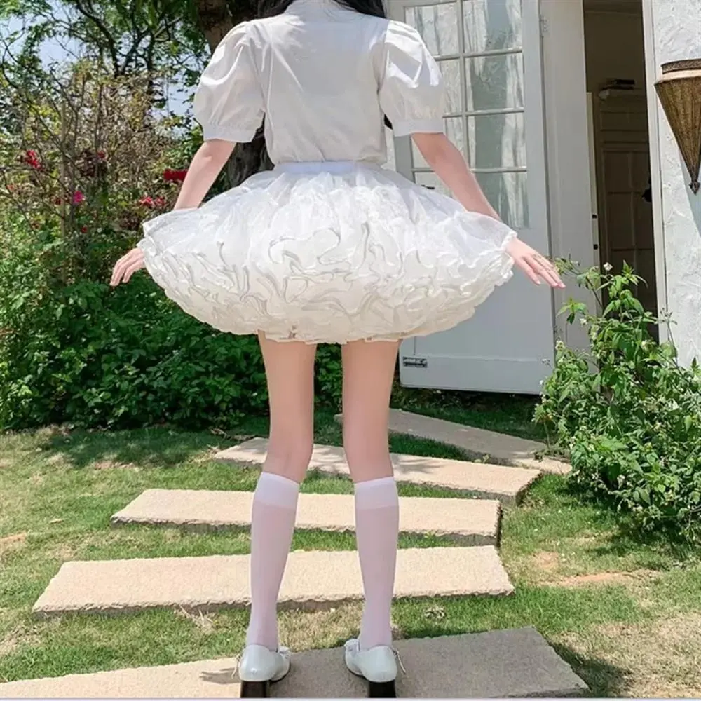 Multi-layer Ruffled Petticoats for Women Fluffy Bubble Skirt Crinoline Underskirt No Hoop Boneless Lolita Puffy Skirt Mini Skirt