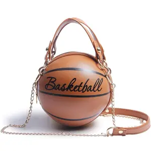 Women's Basketball Shape PU Leather Handbag Round Small Crossbody Bag for Girls Casual Coin Purse 16x16x16cm