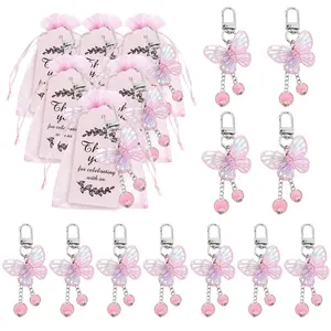 Butterfly Pendant Handmade Keychain Set, Includes Keychain, Organza Bag, Thank You Card, Ideal for Weddings and Parties