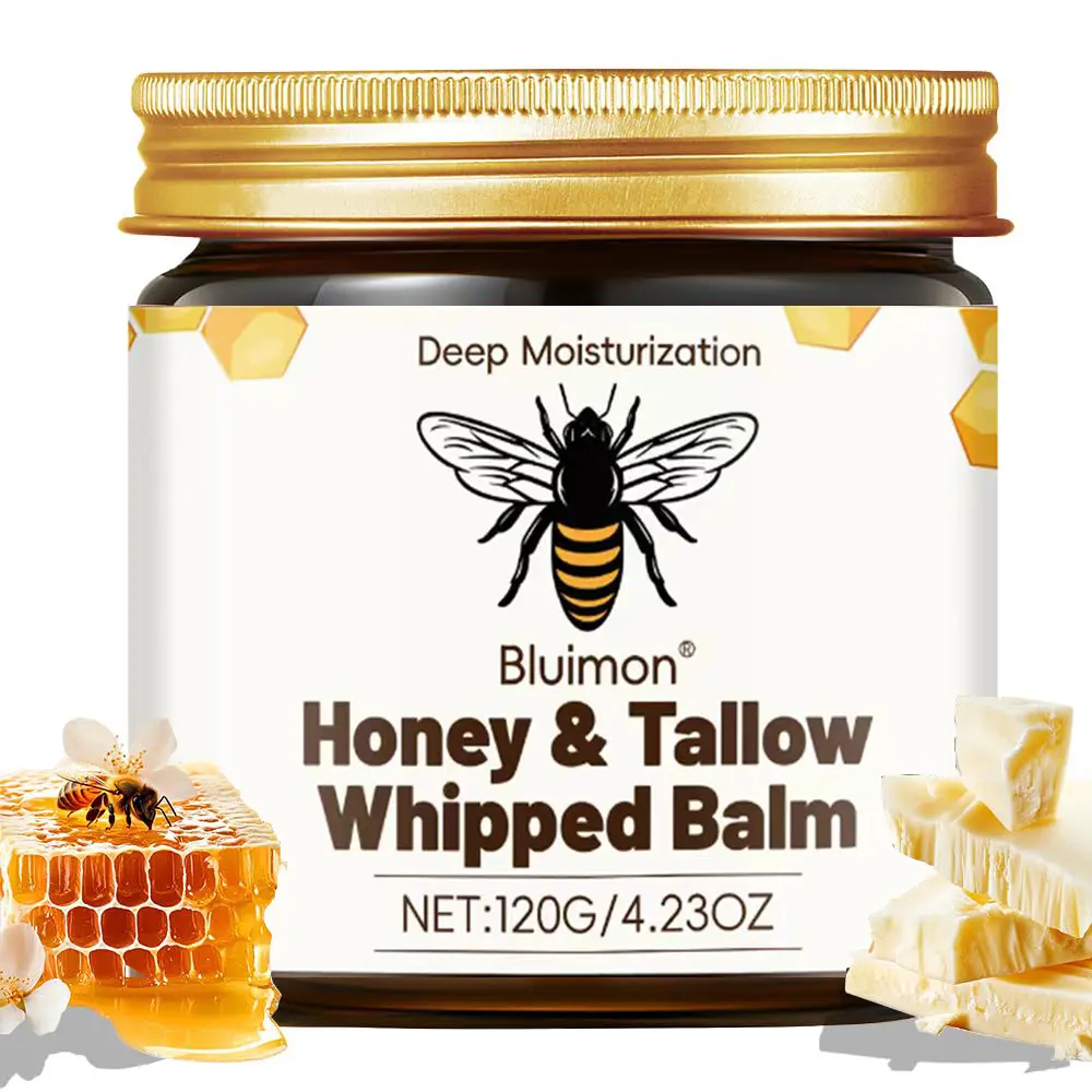 Bluimon Honey & Tallow Whipped Balm ,Organic Grass-Fed Beef with Honey - 4.23 Oz,Moisturizing Cream for Soft, Smooth Skin - Handmade