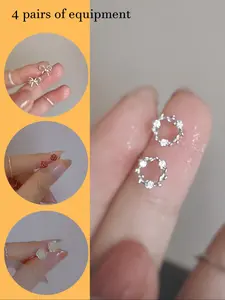 4 Pairs Heart Flower Rose and Cherry Blossom Water Drop Dangle Earrings, Circle Shape Earrings, Elegant Brass with Zircon, Perfect Gift for Valentine's Day and Family