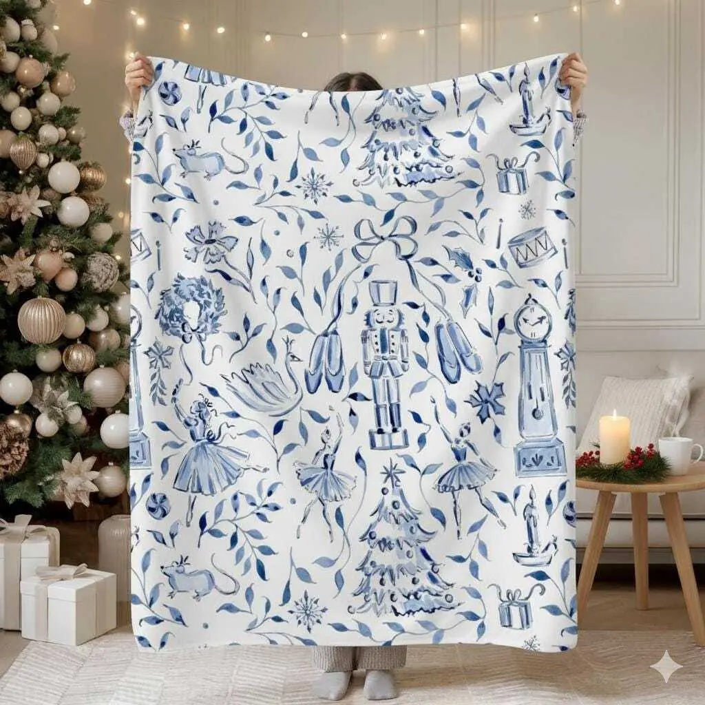 Nutcracker Christmas Blanket, Preppy Holiday Winter Blanket