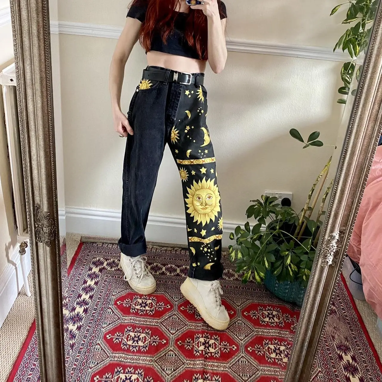Women's Zodiac Denim Jeans - Sun, Moon, and Stars Design