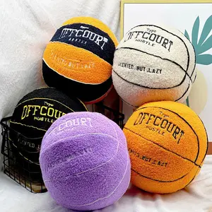 2026 New Offcourt Basketball Pillow, 11" Basketball Shaped Teddy Fleece Embroidered Throw Pillow Fuzzy Plush Toy Gifts for Kids Boys Girls