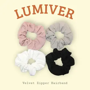 Hidden Zipper Pocket Scrunchie for Women - Ribbed Velvet Hair Tie with Secret Storage for Keys, Cash & Lip Balm - Perfect for Gym, Travel, Festivals & Running