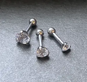 3pc Bulk Pack 3mm-4mm-5mm Prong Set Gem Tragus Helix Cartilage Ring 16g 1/4"