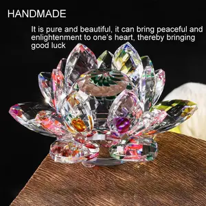 1/2 PCS Crystal Lotus Flower Figurine – Colorful Hue Reflection Glass Feng Shui Lucky Charm, Beautiful Gift for Her with Gift Box, Collectible Home Decor Ornament