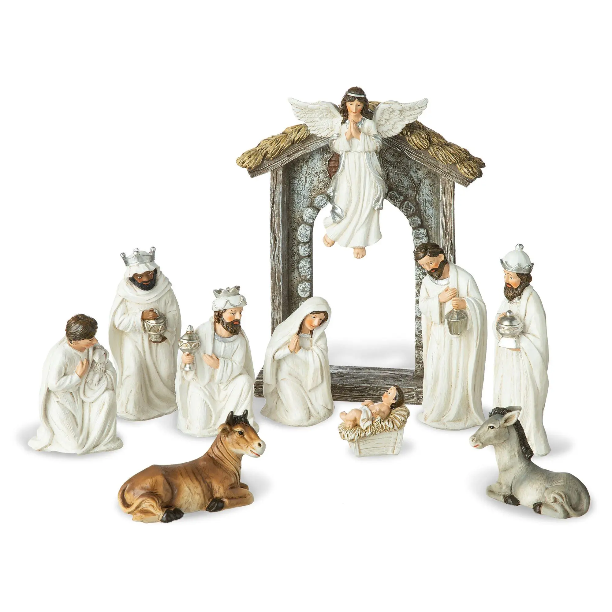 Glitzhome 11pc Ivory Resin Nativity Figurine Se t Glitzhome 11pc Ivory Resin Nativity Figurine Se t