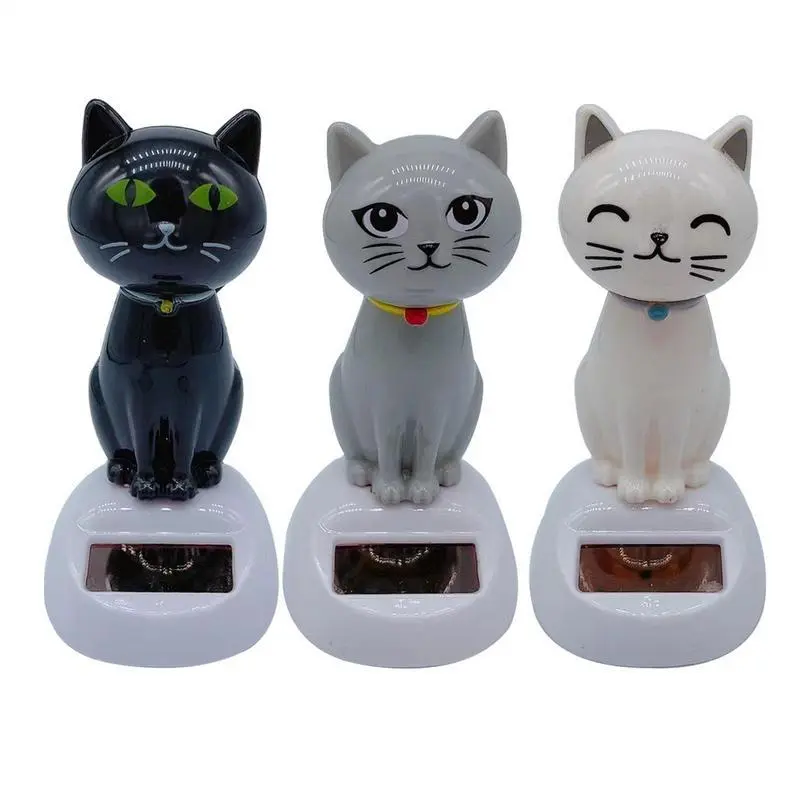AUTO - Bobble Head Cat Ornament Solar Powered Dancing Toy Shaking Head Dashboard Doll Solar Swing Doll for Car Interior Decoration