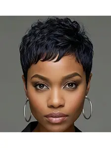 Short Bob Wig for Women, Pixie Cut Wigs, Glueless Wig, No Lace Front, with Bangs, Natural, Straight, Full Machine Made, Daily Use