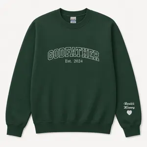 Custom Embroidered Godmother Sweatshirt, Godfather Hoodie with Godchild Name on Sleeve, Personalized Gift for Godmother Proposal, Baptism Gift, Gift for Mothers Day