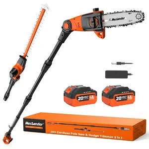 MAXLANDER 8 Inch Pole Saw and 18 Inch Pole Hedge Trimmer, 2-in-1 Cordless Pole Saws for Tree Trimming, 15-Feet MAX Reach, 16ft/s Speed, 20V Pole Chainsaw with 2.0Ah Battery & Charger lawn  edger