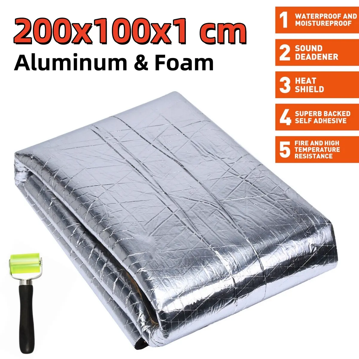 6.6FT x 3.3FT Reflective Insulation Roll, Core Radiant Barrier Thermal Insulation Shield - Engineered Foil Thermal Heat Guard Sound Deadening Adhesive Reflective Auto Insulation Foam House Car Vehicle MAT PAD Exhaust Muffler 0.4 inch Thick (200CM x 100CM)